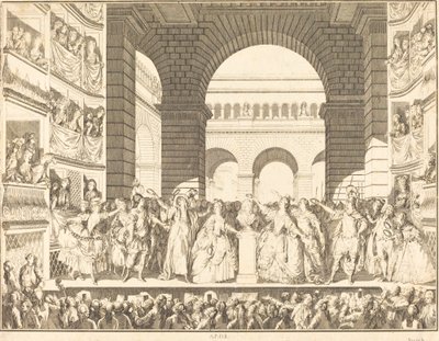 Kroning van Voltaire door Charles Etienne Gaucher after Jean Michel Moreau