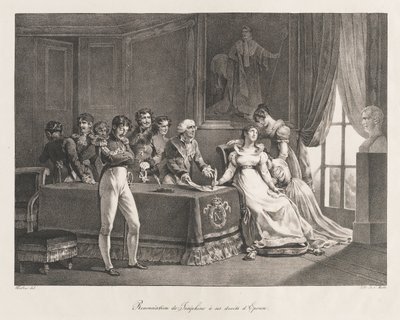 Josephine doet afstand van haar rechten, begin 19e eeuw (litho) door Charles Etienne Pierre Motte