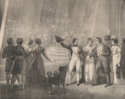 Napoleon en Josephine bezoeken het atelier van David, 4 januari 1808 door Charles Etienne Pierre Motte