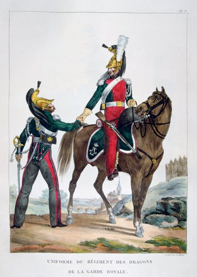 Uniform van een regiment dragonders van de koninklijke garde, Frankrijk, 1823 door Charles Etienne Pierre Motte