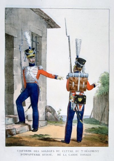 Uniform van het Zwitserse 7e regiment infanterie van de koninklijke garde, Frankrijk door Charles Etienne Pierre Motte