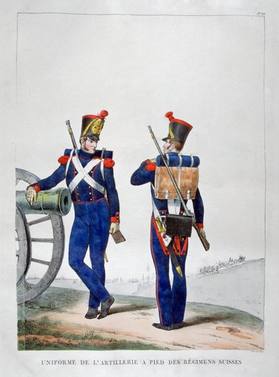 Uniformen van een Zwitsers artillerieregiment door Charles Etienne Pierre Motte