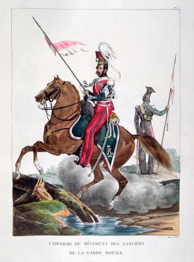 Uniformen van een regiment lansiers van de Franse koninklijke garde, 1823 door Charles Etienne Pierre Motte