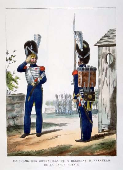 Uniformen van de grenadiers.. van de Franse koninklijke garde, 1823 door Charles Etienne Pierre Motte