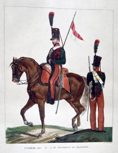 Uniformen van het 9e en 10e Chasseur Regiment te Paard door Charles Etienne Pierre Motte