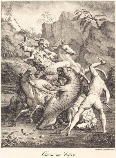 Tijgerjacht door Charles Etienne Pierre Motte after Auguste Jacques Regnier