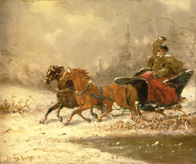 Terug naar huis in de winter door Charles Ferdinand De La Roche