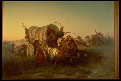 De aanval op een emigrantentrein door Charles Ferdinand Wimar