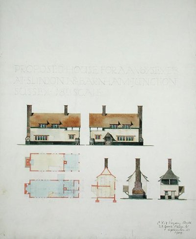 Voorgesteld huis voor A.A. Voysey Esq. in Slindon nabij Barnham Junction, Sussex door Charles Francis Annesley Voysey