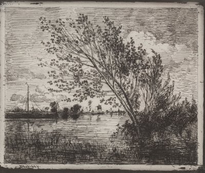 Een cluster van elzen, originele indruk 1862, gedrukt in 1921 door Charles Francois Daubigny