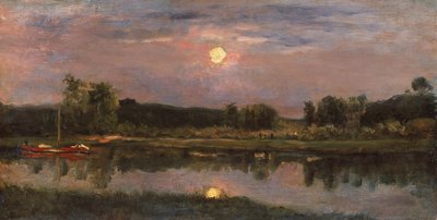 Een maanverlichte rivierlandschap, ca. 1855 door Charles Francois Daubigny