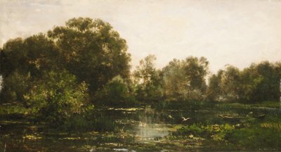 Een rivierlandschap met ooievaars, 1864 door Charles Francois Daubigny