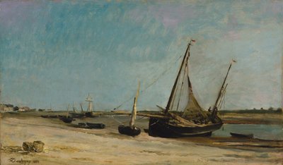 Boten aan de kust bij Étaples, 1871 door Charles Francois Daubigny