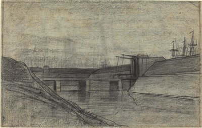 Brug over een estuarium door Charles Francois Daubigny