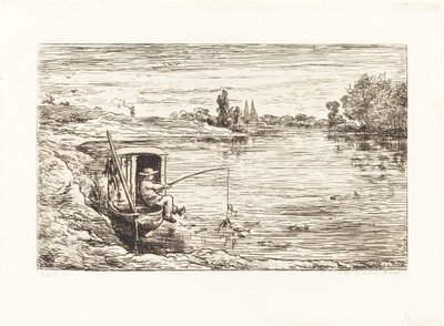 Kajuitjongen aan het Vissen door Charles Francois Daubigny