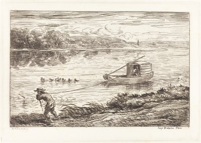 Kajuitjongen trekt aan het touw door Charles Francois Daubigny