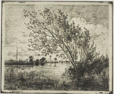 Groep elzenbomen door Charles Francois Daubigny