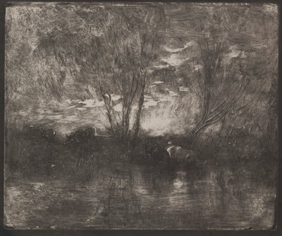 Koeien bij een Waterplaats door Charles Francois Daubigny
