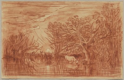 Koeien bij een waterplaats door Charles Francois Daubigny
