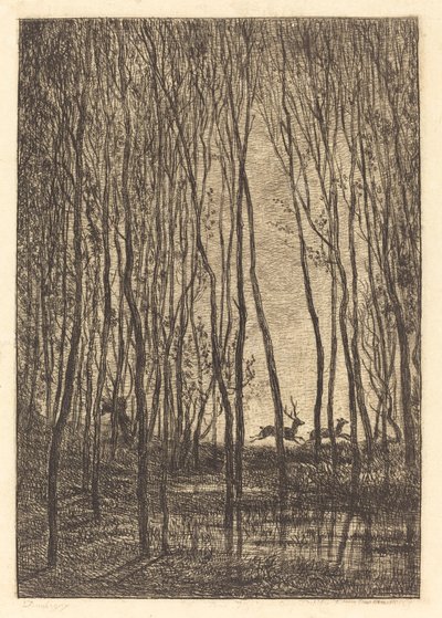 Herten in het Bos door Charles Francois Daubigny
