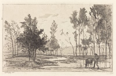Ezel bij een drinkplaats door Charles Francois Daubigny