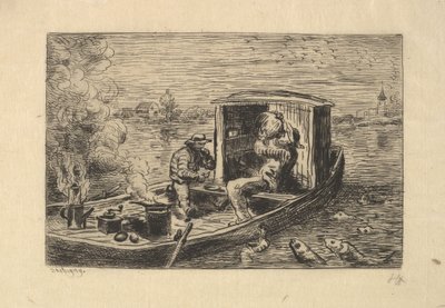 Een maaltijd verorberen door Charles Francois Daubigny