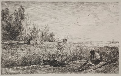 Hooien, originele indruk 1862, gedrukt in 1921 door Charles Francois Daubigny