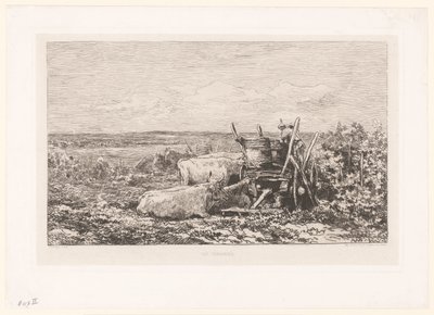 Landschap met rustend vee tussen wijnranken door Charles Francois Daubigny