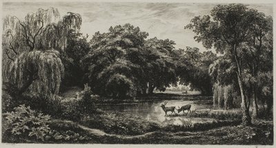 Moeras met herten door Charles Francois Daubigny