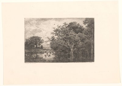 Moeras met ooievaars door Charles Francois Daubigny