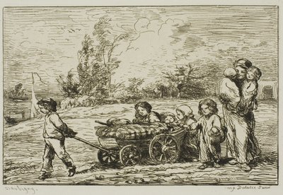 Verhuizen met de wagen (De inboedel van de boot) door Charles Francois Daubigny
