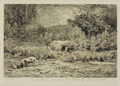 Varken in een Boomgaard door Charles Francois Daubigny
