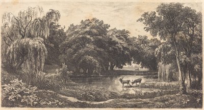 Vijver met Herten (La Mare aux cerfs) door Charles Francois Daubigny