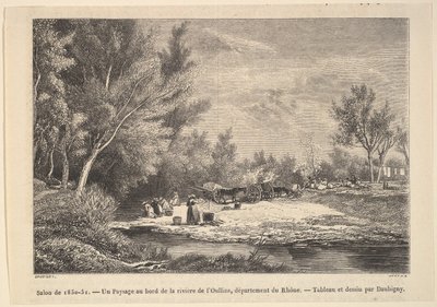 Salon van 1850-51. Landschap langs de oevers van de rivier Oullins, 1850-51 door Charles Francois Daubigny