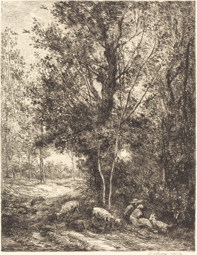 Herder en herderin (Le Berger et la bergère) door Charles Francois Daubigny
