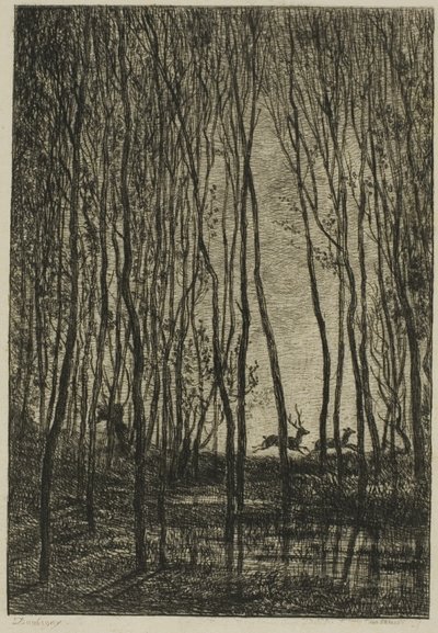 Herten in het Bos door Charles Francois Daubigny