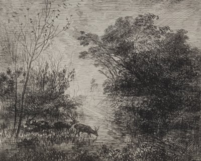 Herten, originele indruk door Charles Francois Daubigny