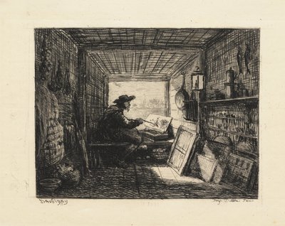 De bootstudio door Charles Francois Daubigny