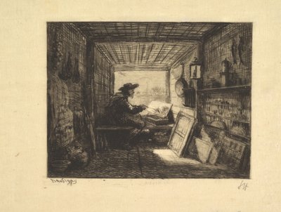 De bootstudio, uit de serie Voyage en Bateau, 1862 door Charles Francois Daubigny