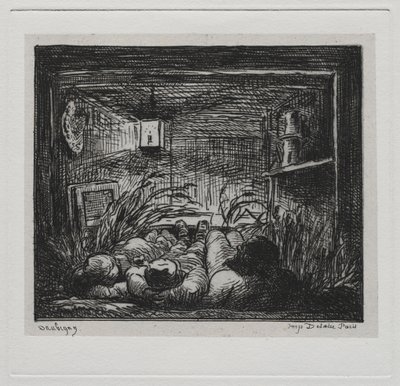 De boottocht: Slapen aan boord van de Botin Nacht op de boot, 1861 door Charles Francois Daubigny