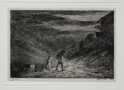 De boottocht: De zoektocht naar een herberg, 1861 door Charles Francois Daubigny