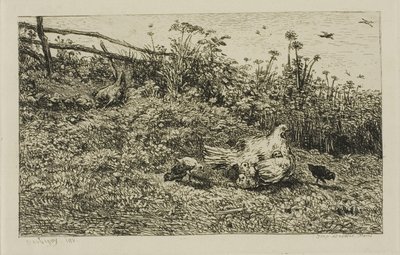 De hen en haar kuikens door Charles Francois Daubigny