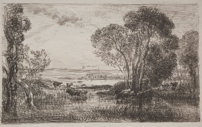 De hydraulische machine, originele indruk door Charles Francois Daubigny