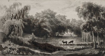 De vijver met herten door Charles Francois Daubigny