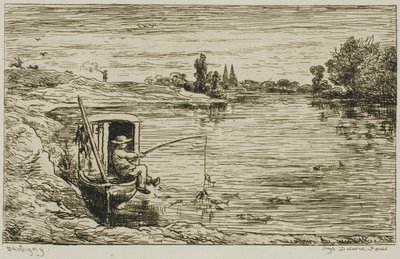 De scheepsjongen aan het vissen (Vissen met een lijn) door Charles Francois Daubigny
