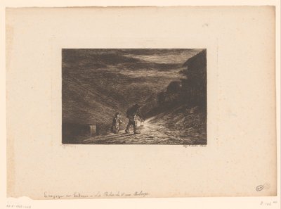 Twee wandelaars met lantaarn door Charles Francois Daubigny
