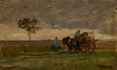 Uitgestrekt landschap met boerenkar door Charles Francois Daubigny