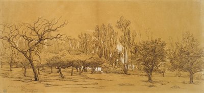 Uitzicht op een Boomgaard in Saint-Denis door Charles Francois Daubigny
