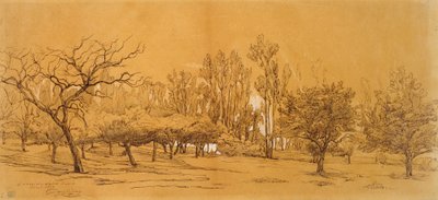 Uitzicht op een boomgaard in Saint-Denis door Charles Francois Daubigny