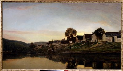 Dorp bij Bonnieres (schilderij door Charles Francois Daubigny, 1861) door Charles Francois Daubigny